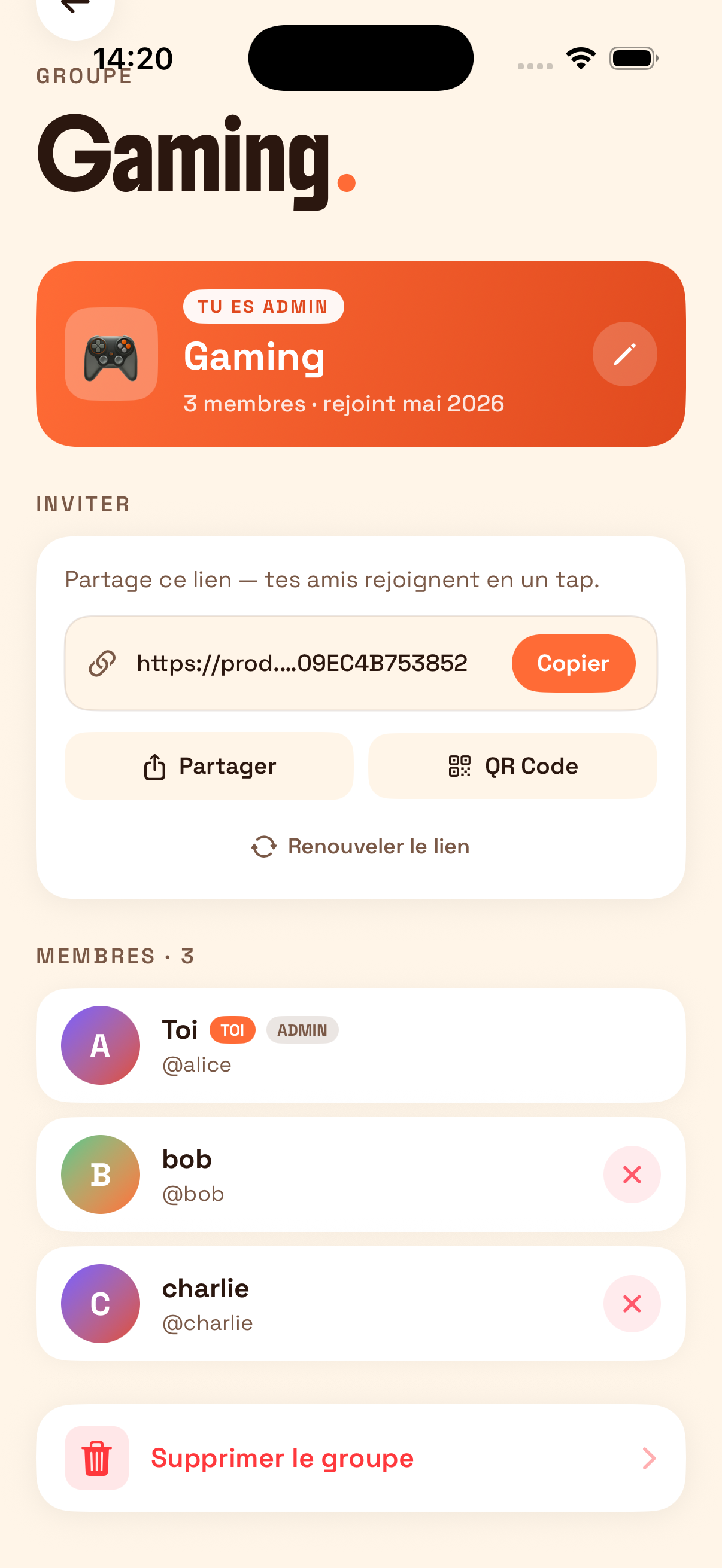 Écran de sélection des soirs où l'on est dispo