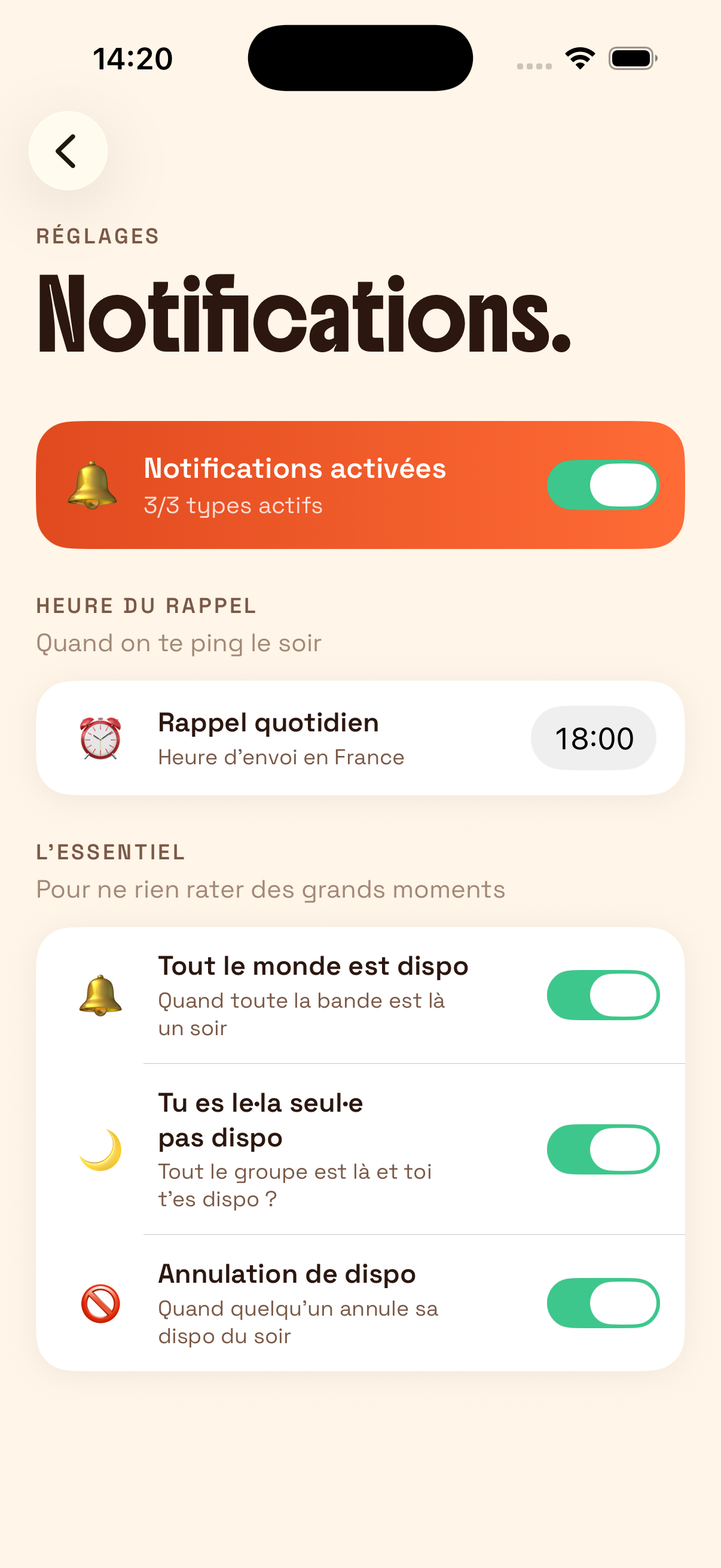 Notification poussée quand tout le monde est dispo